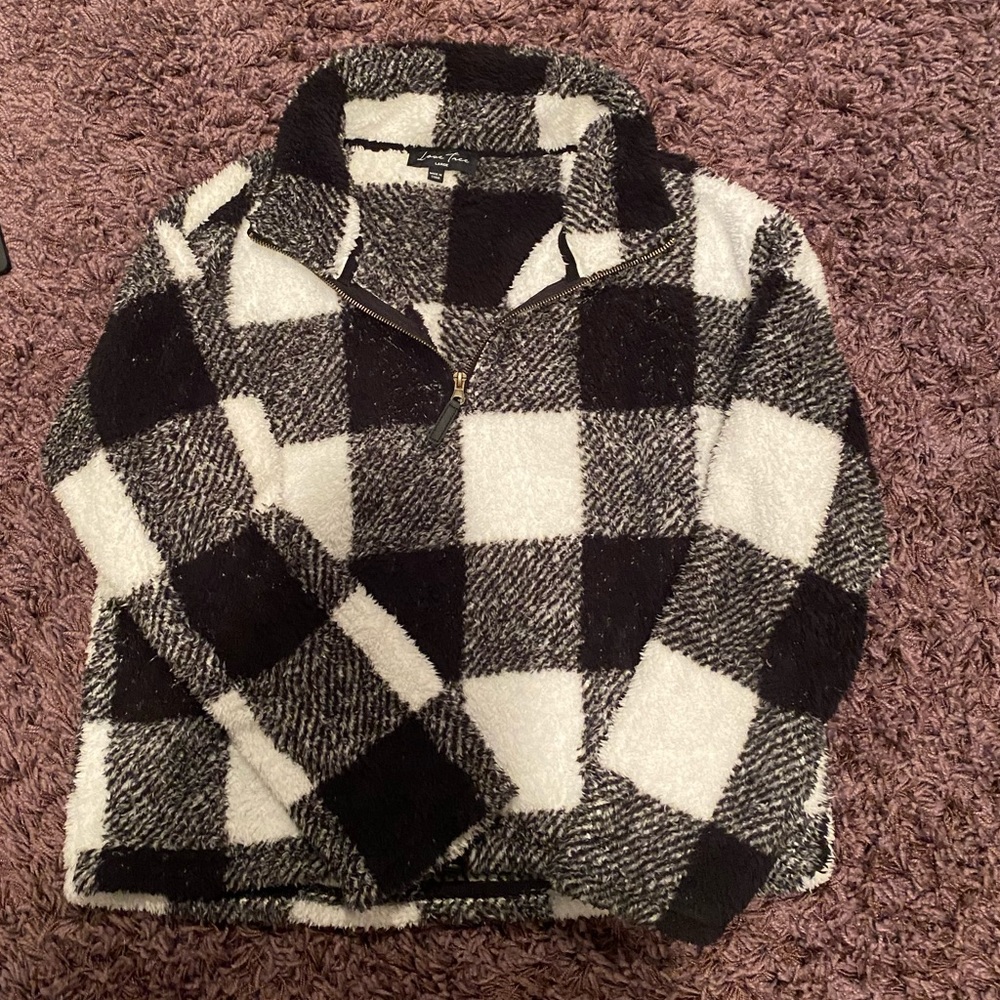 Oversized Soft Fur Plaid Quarter Zip